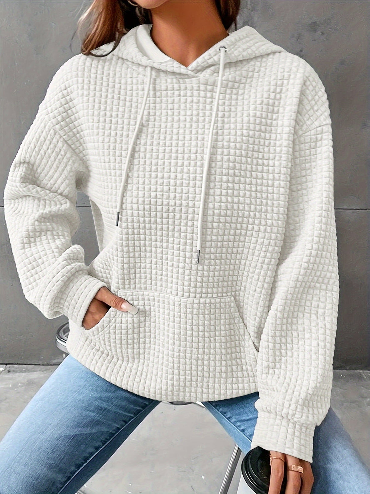 Textured Waffle Knit Hoodie