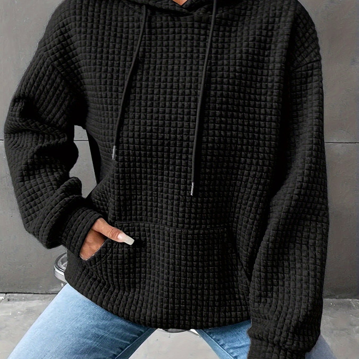 Textured Waffle Knit Hoodie
