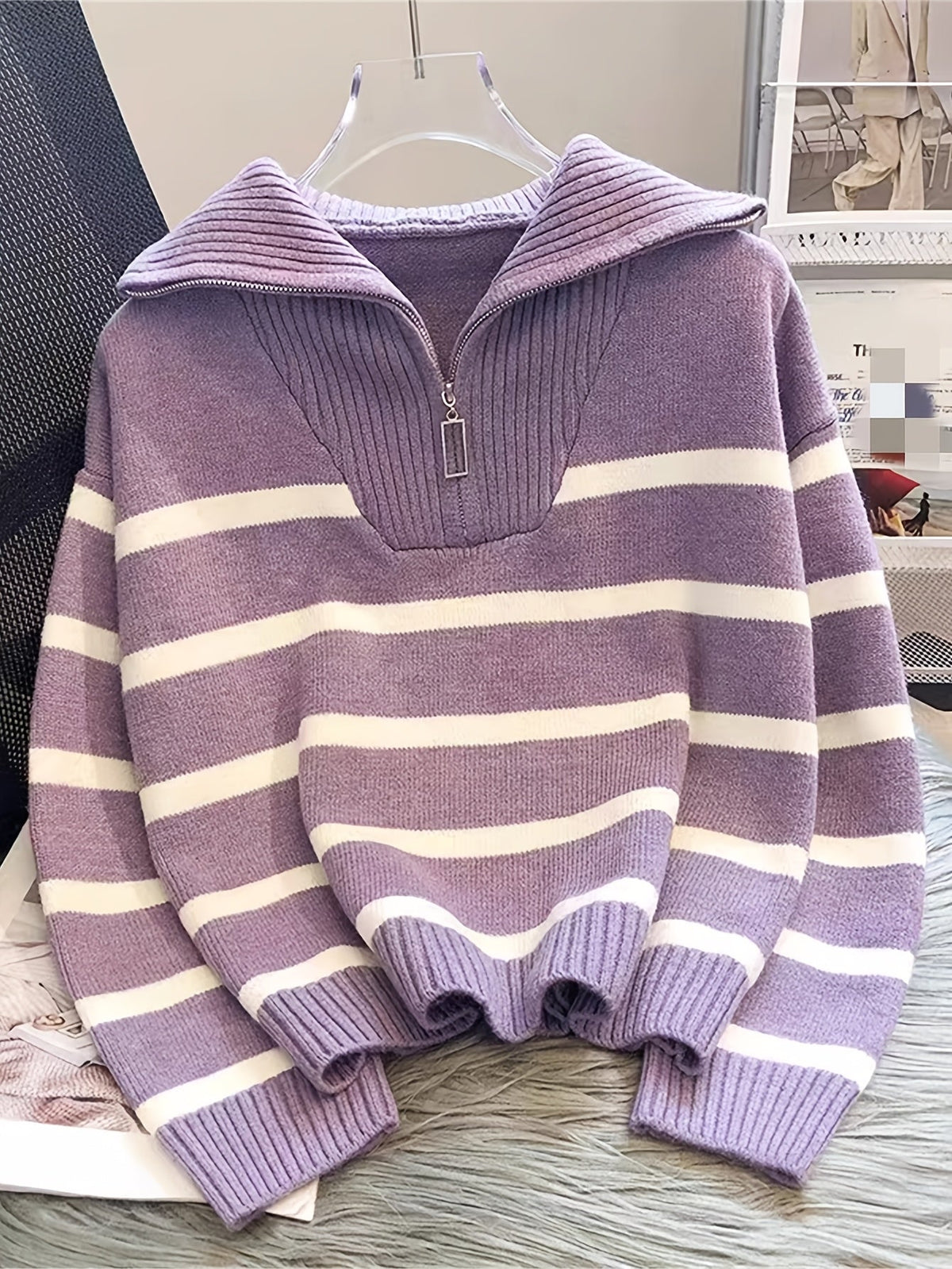 Striped Quarter-Zip Sweater