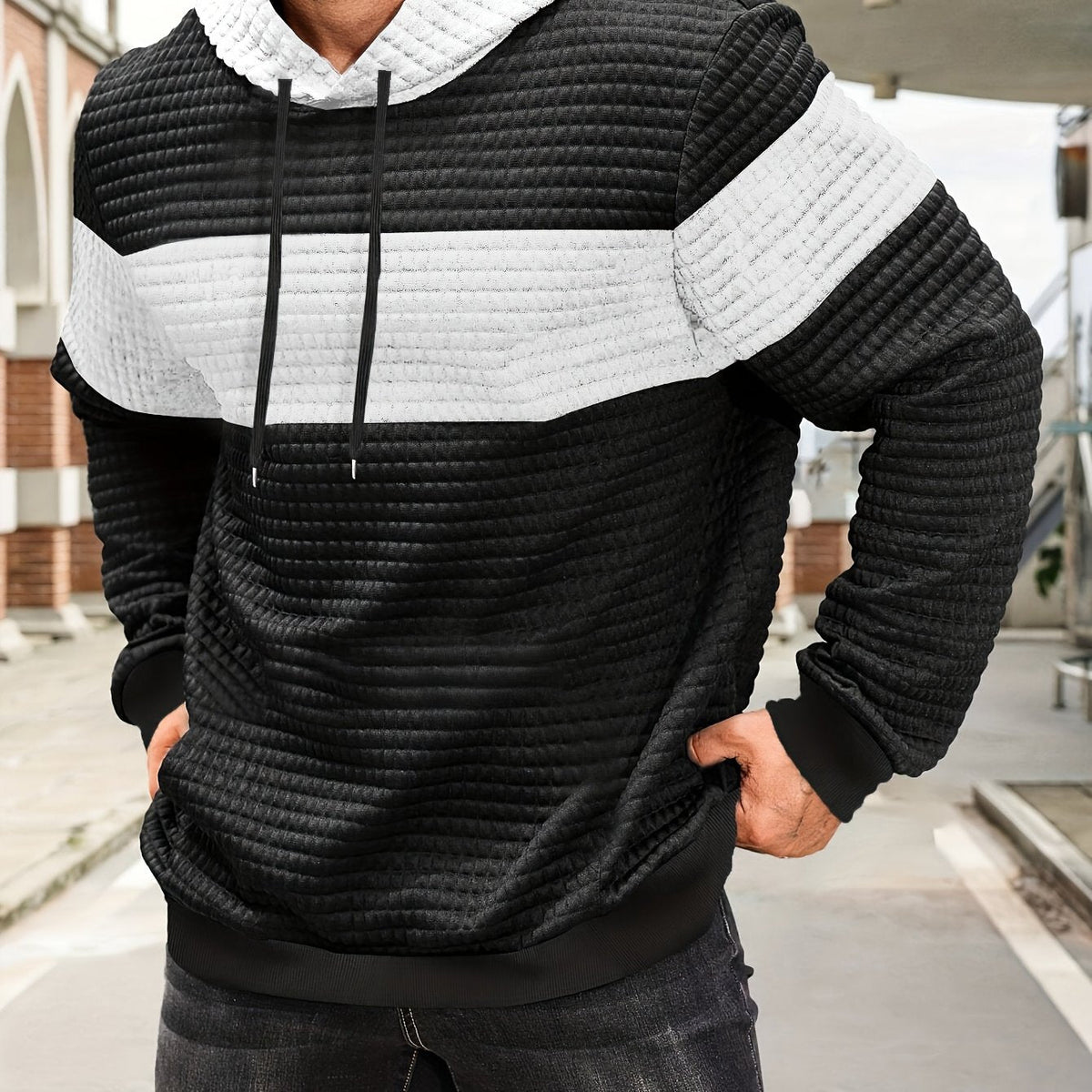 Textured Color-Block Hoodie