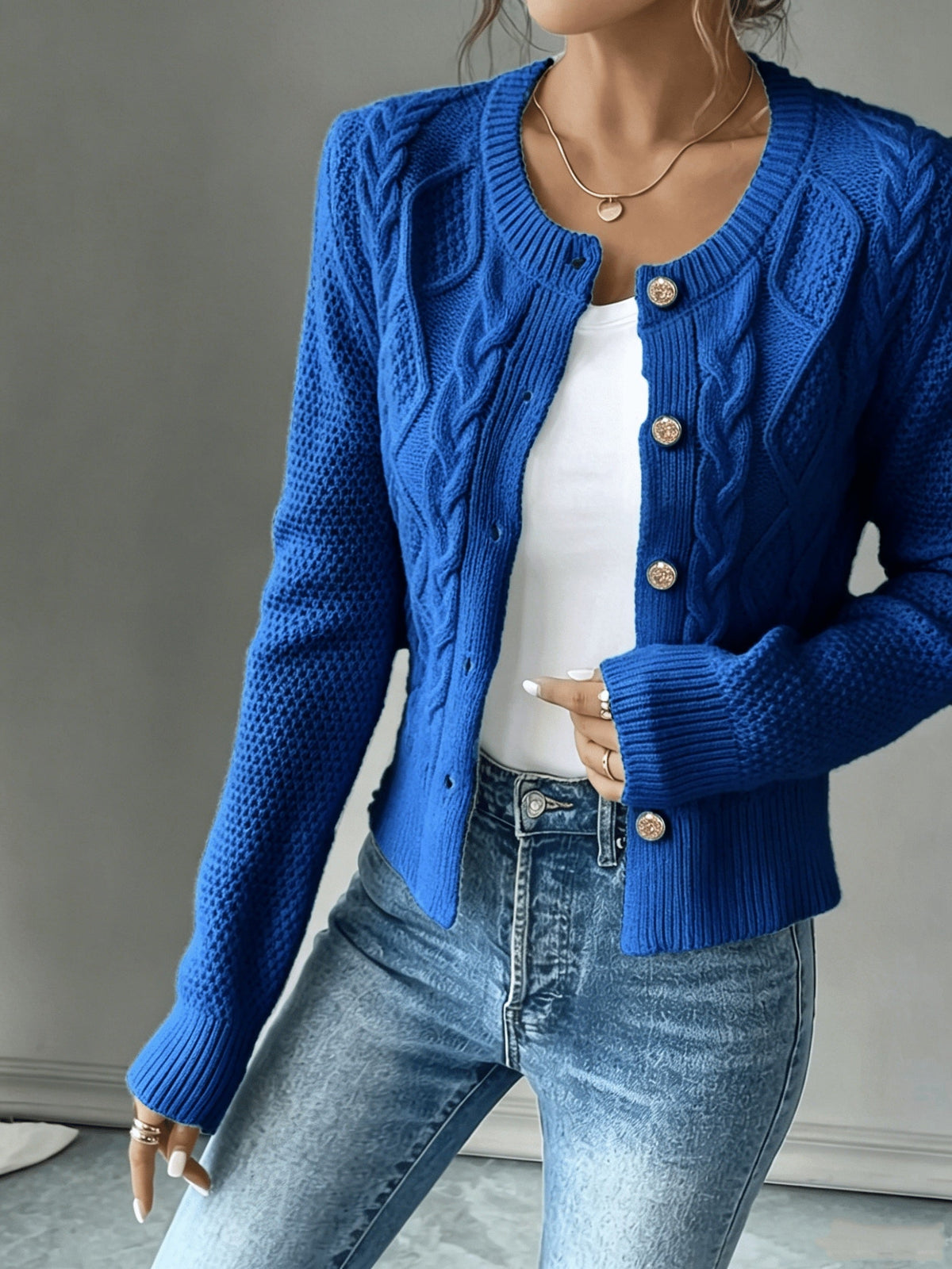 Cable-Knit Button-Front Cardigan