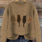 Cat-Print Knit Pullover