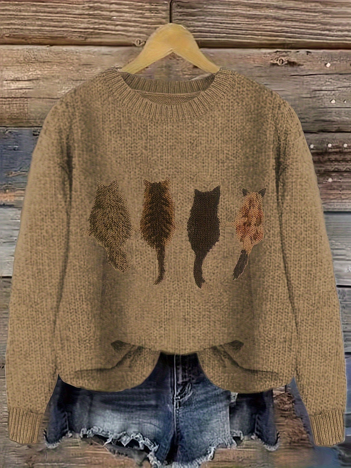 Cat-Print Knit Pullover