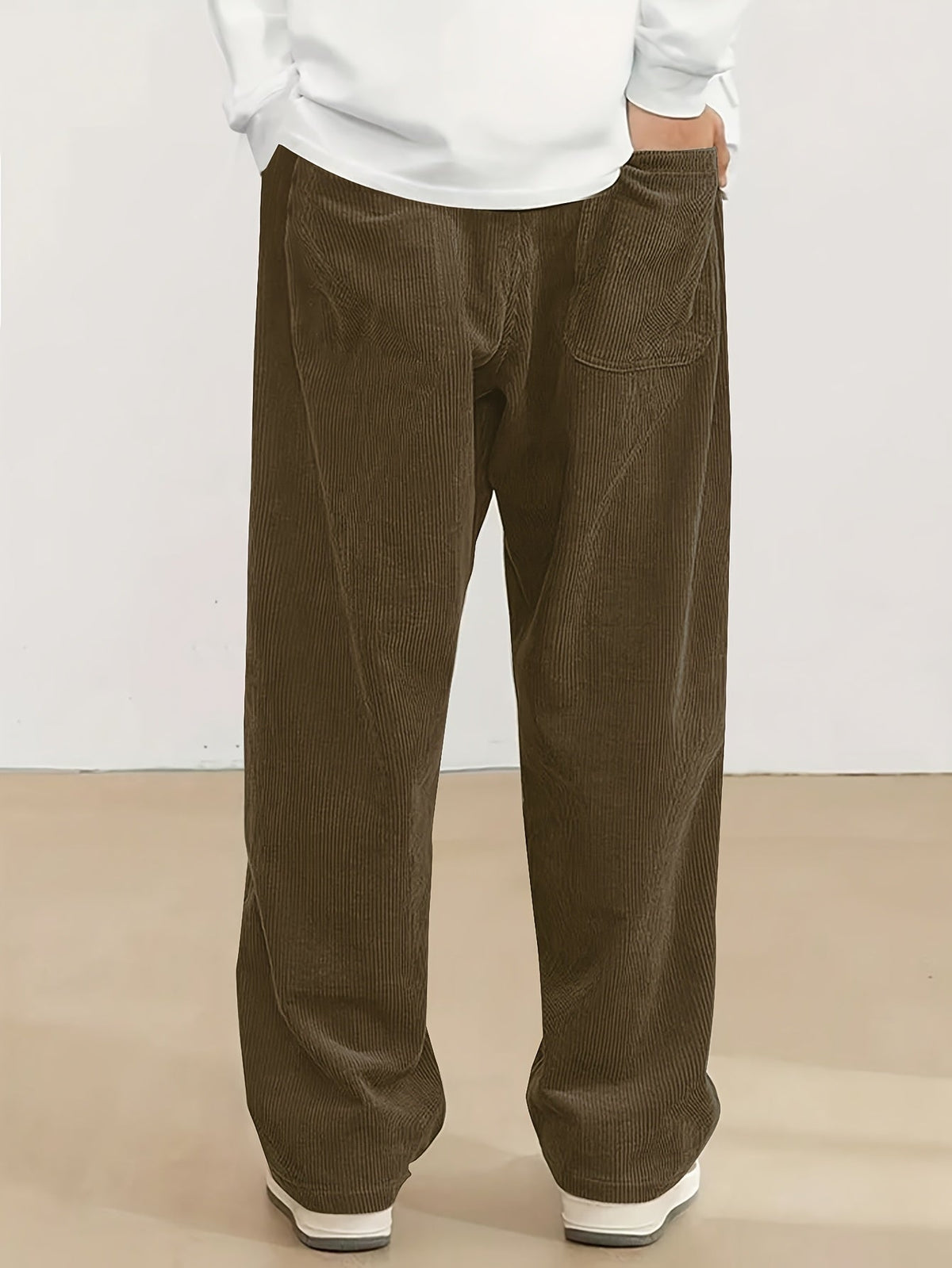 Relaxed Straight-Leg Ribbed Trousers