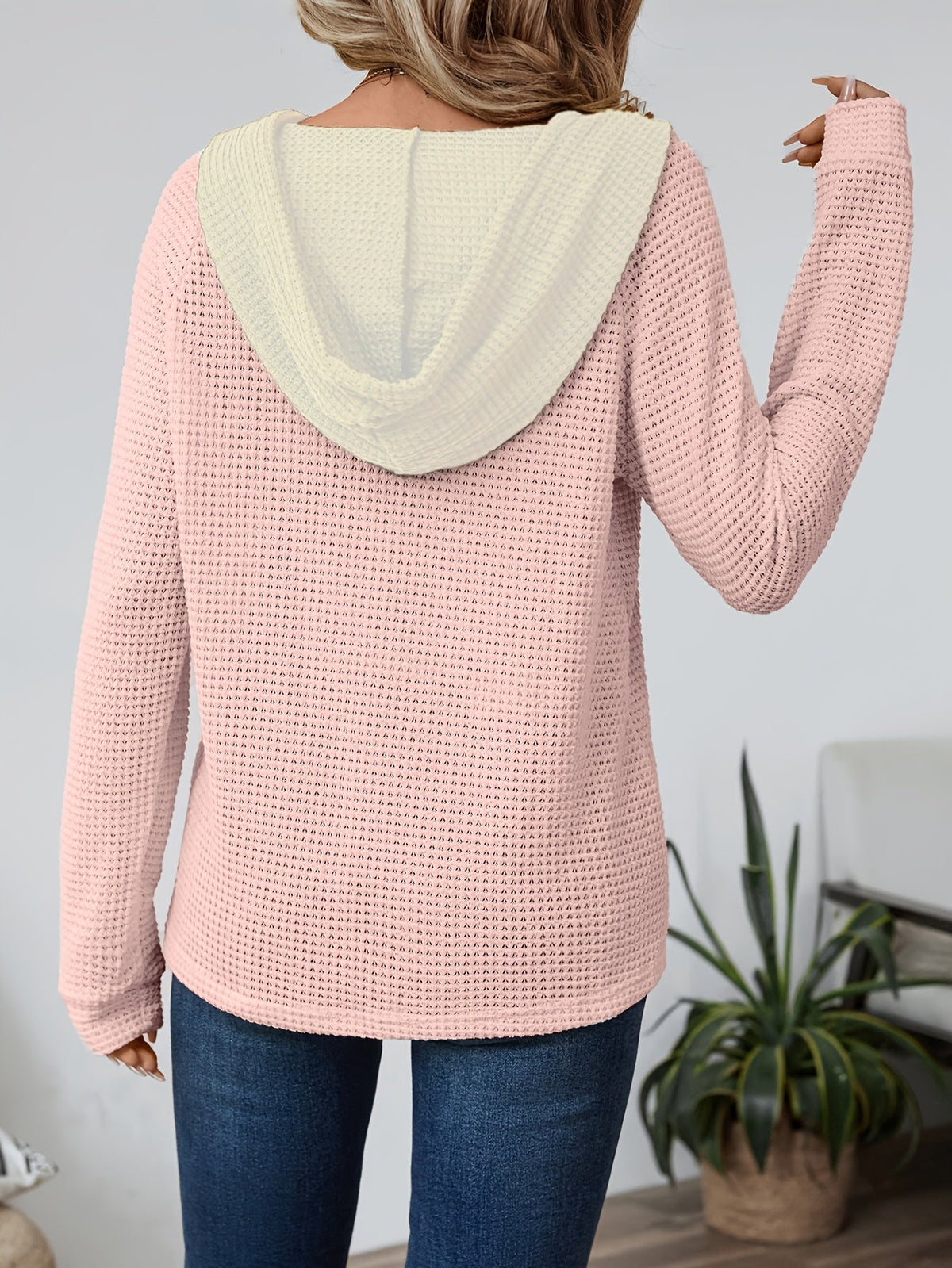 Relaxed Waffle-Knit Hooded Top