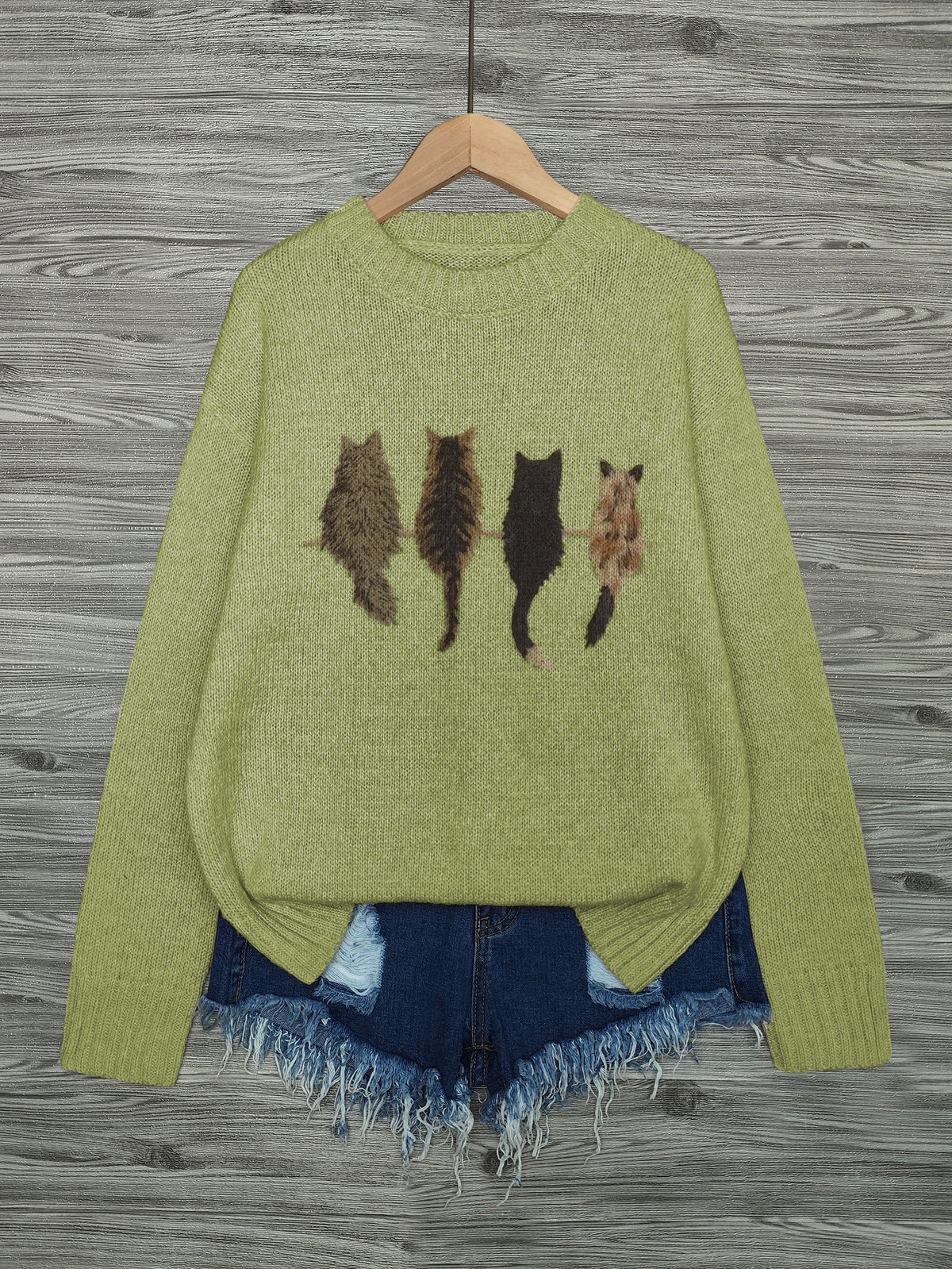 Cat-Print Knit Pullover