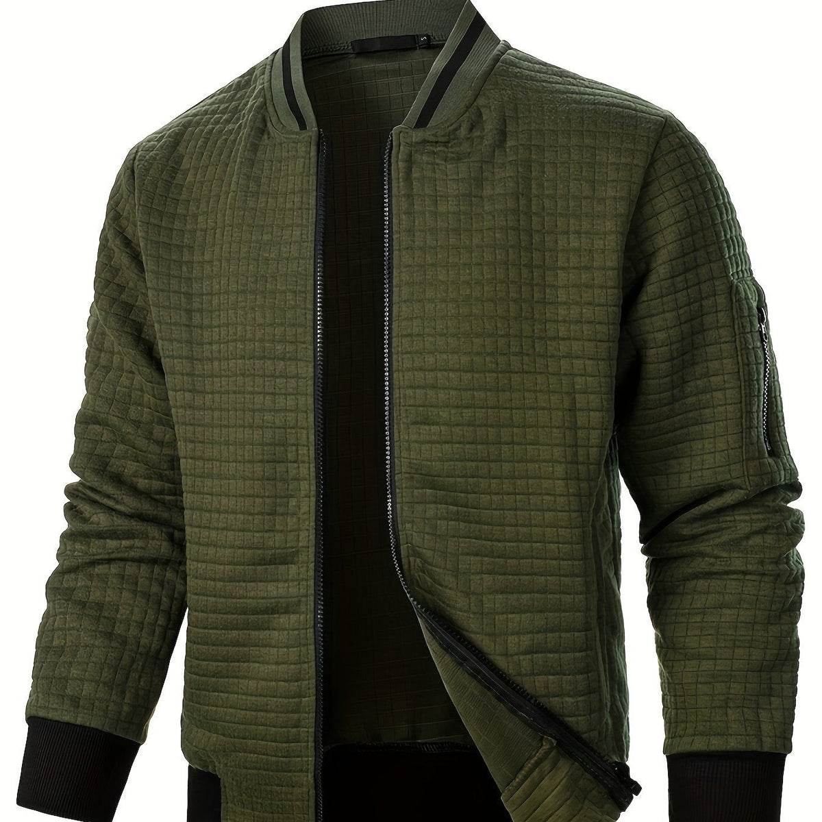 Textured Zip-Up Bomber Jacket