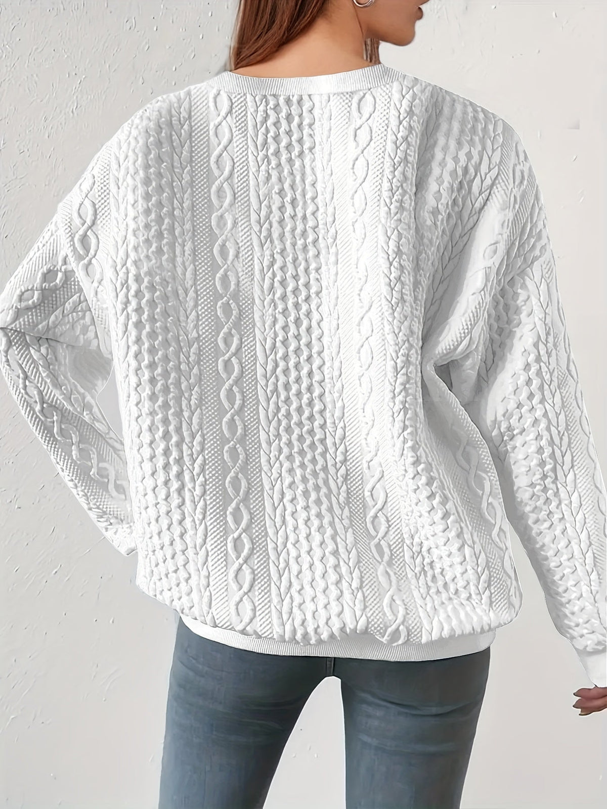 Textured Cable-Knit Crewneck Sweatshirt