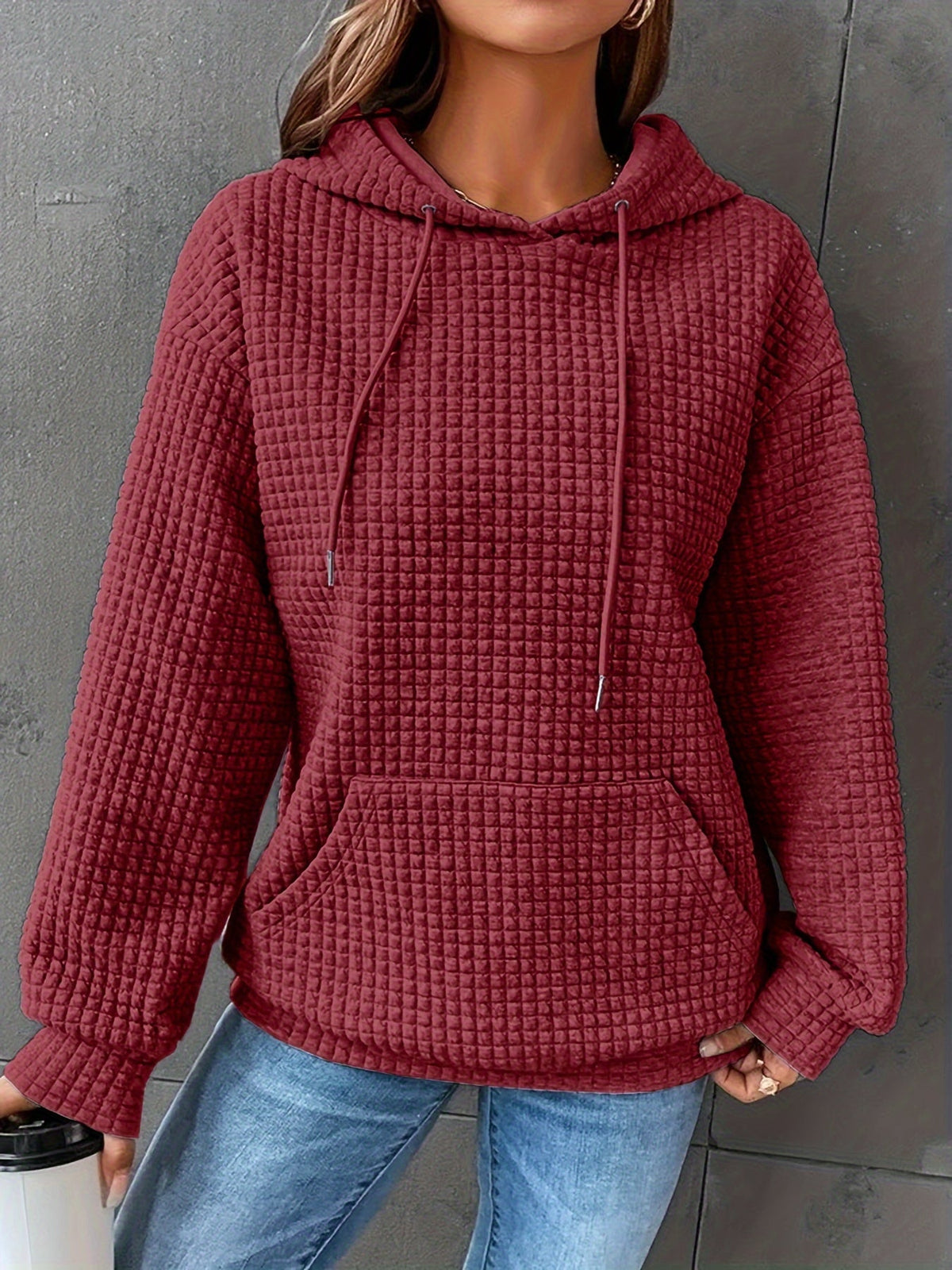 Textured Waffle Knit Hoodie