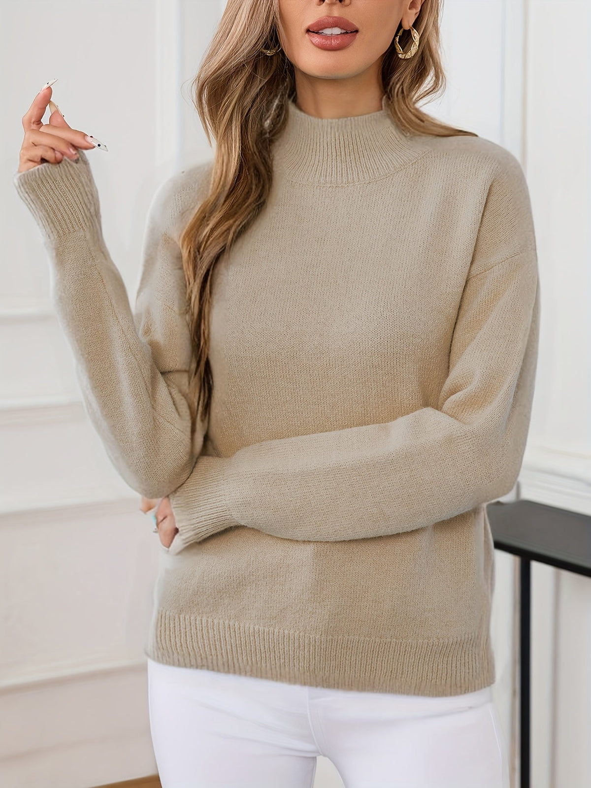 Mock Neck Relaxed Fit Sweater
