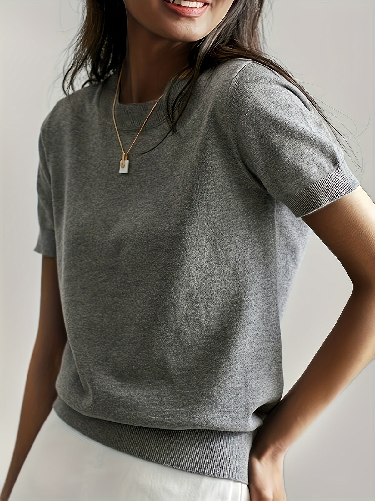 Fine-Knit Short Sleeve Sweater