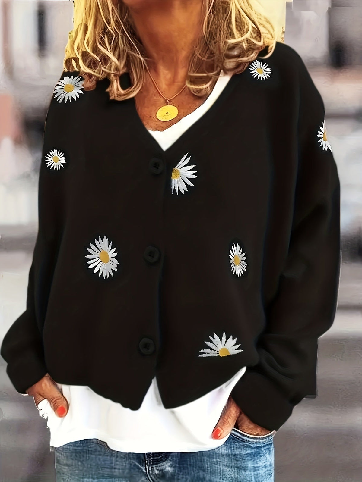 Floral Embroidered Button-Front Cardigan