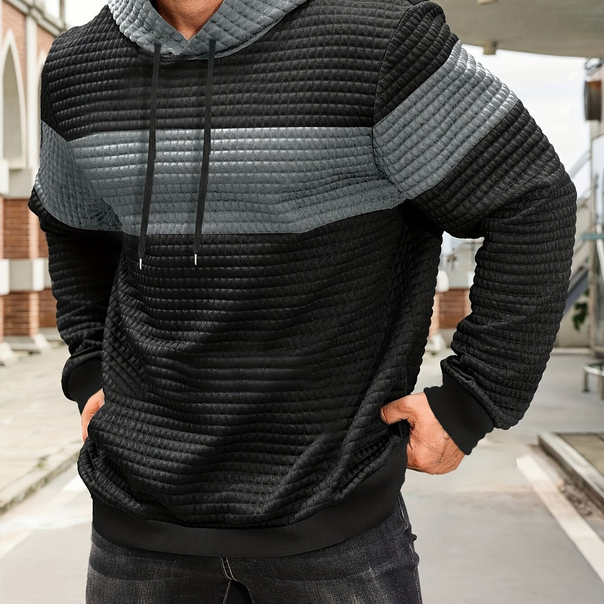 Textured Color-Block Hoodie