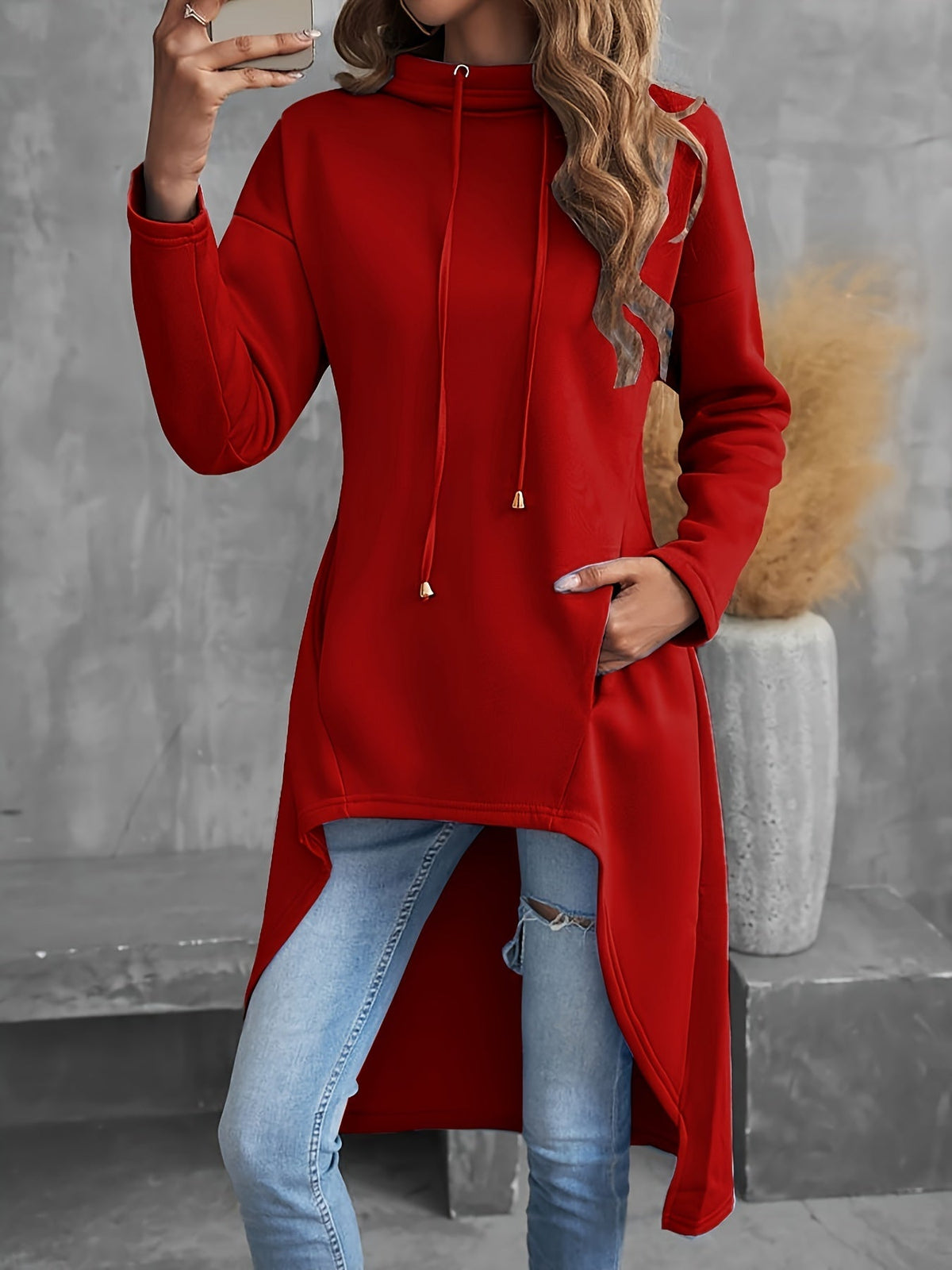High-Low Drawstring Hoodie