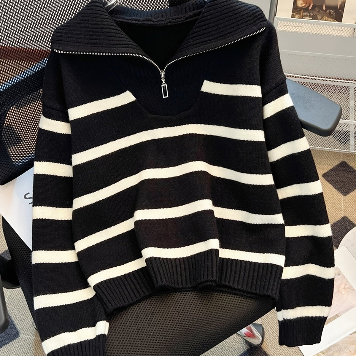 Striped Quarter-Zip Sweater