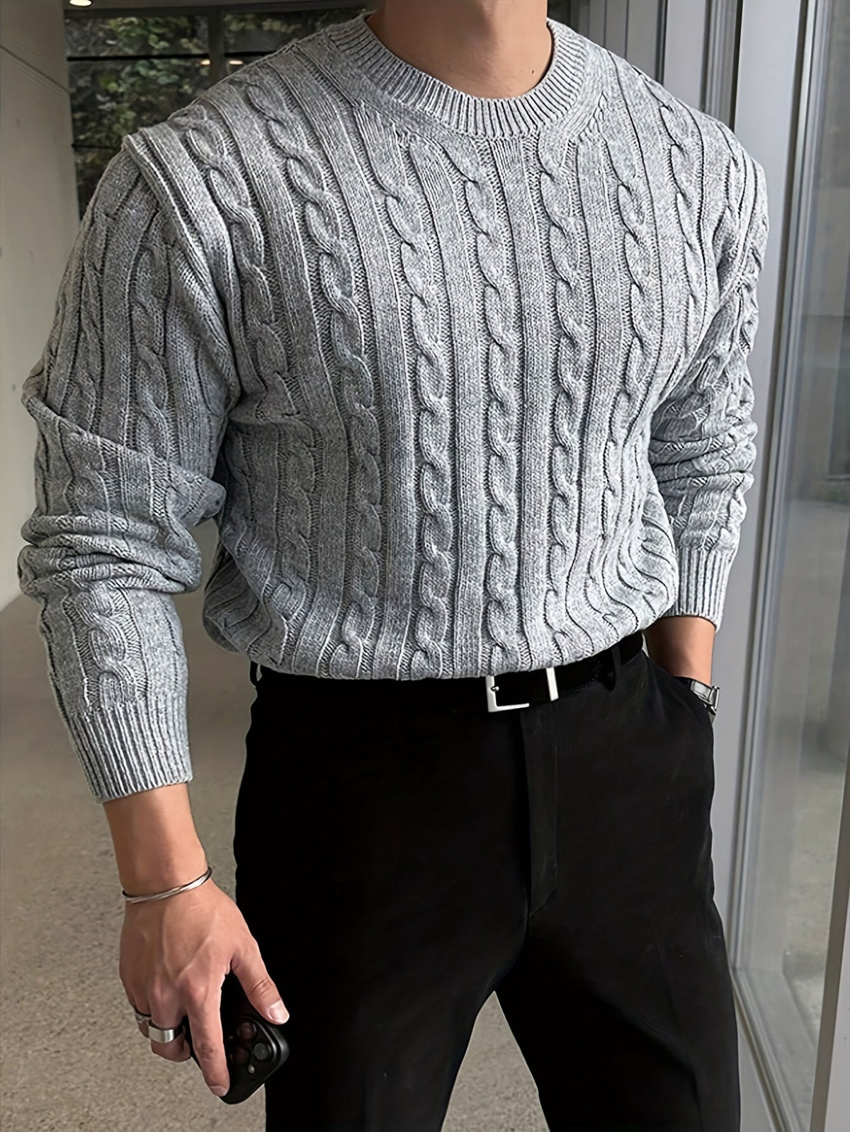 Cable Knit Crew Neck Sweater