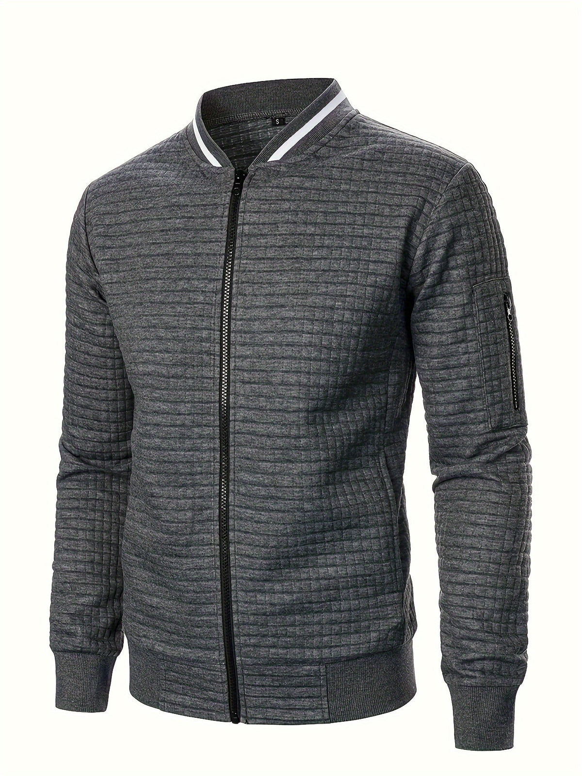 Textured Zip-Up Bomber Jacket