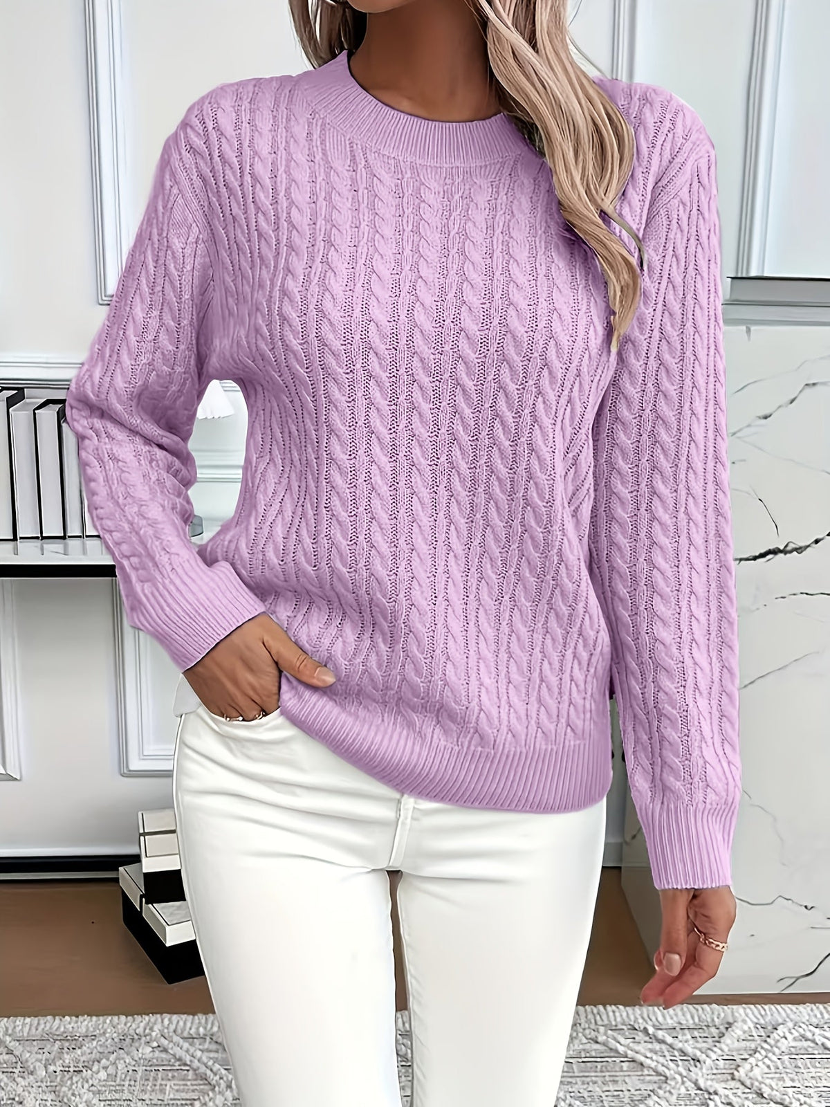 Cable-Knit Round Neck Sweater