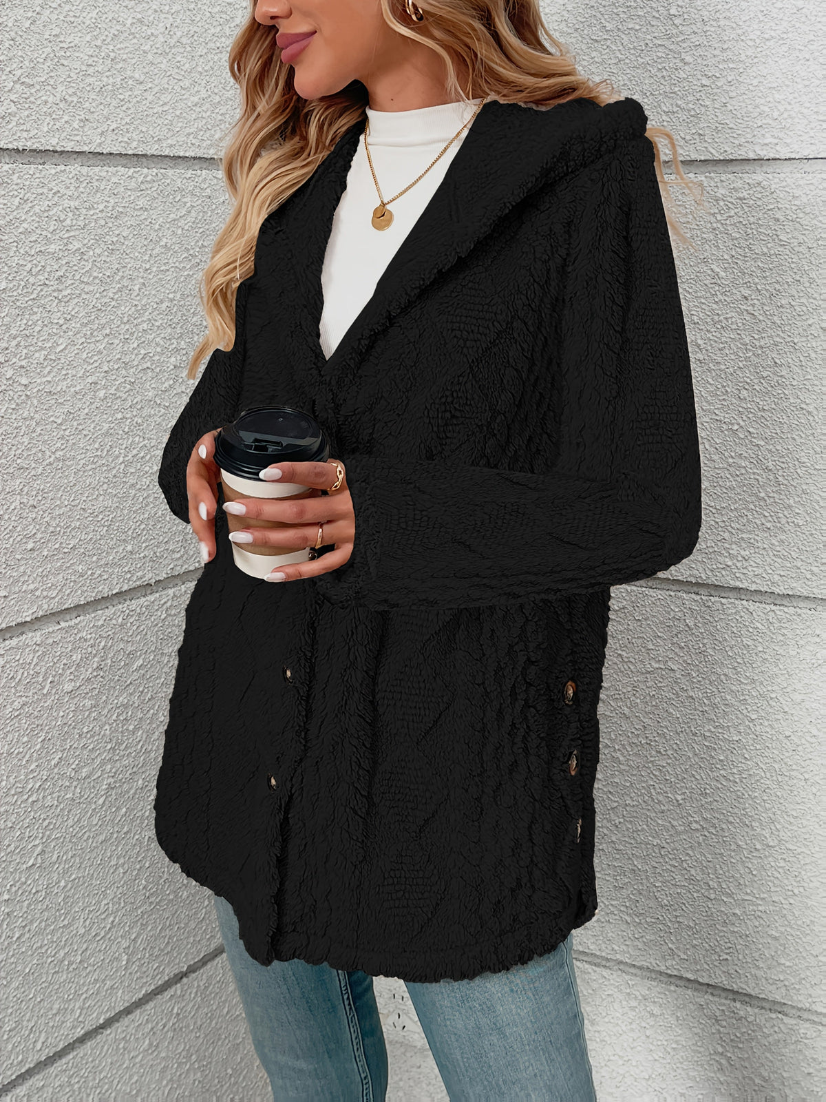 Textured Button-Front Coat