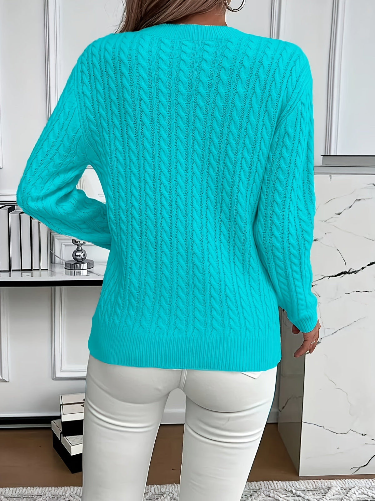 Cable-Knit Round Neck Sweater