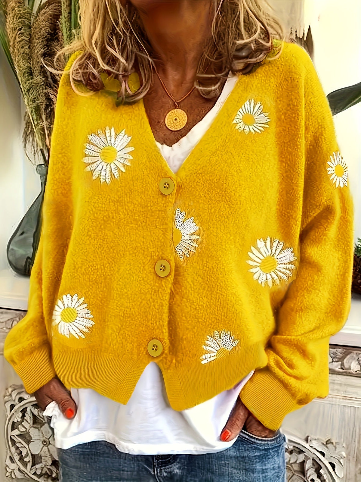 Floral Embroidered Button-Front Cardigan