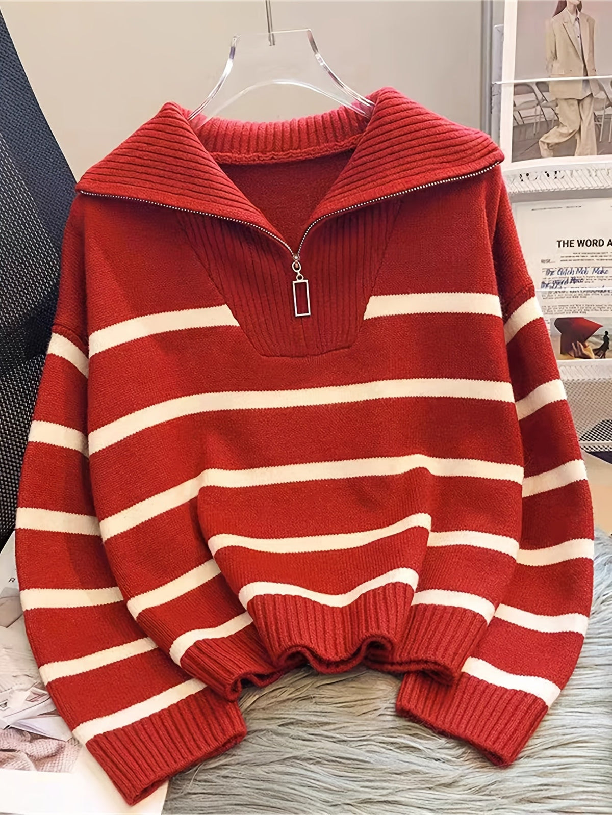 Striped Quarter-Zip Sweater