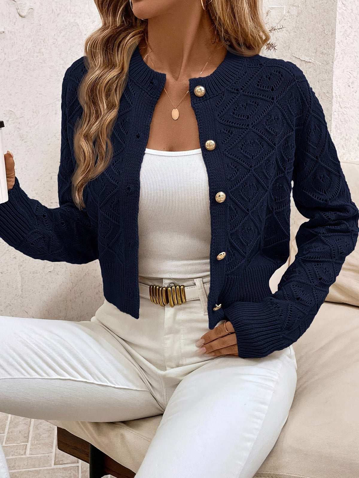 Textured Button-Front Cardigan