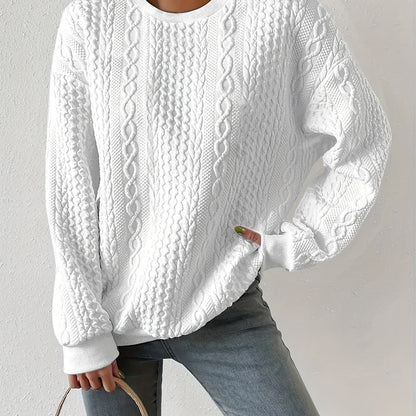 Textured Cable-Knit Crewneck Sweatshirt