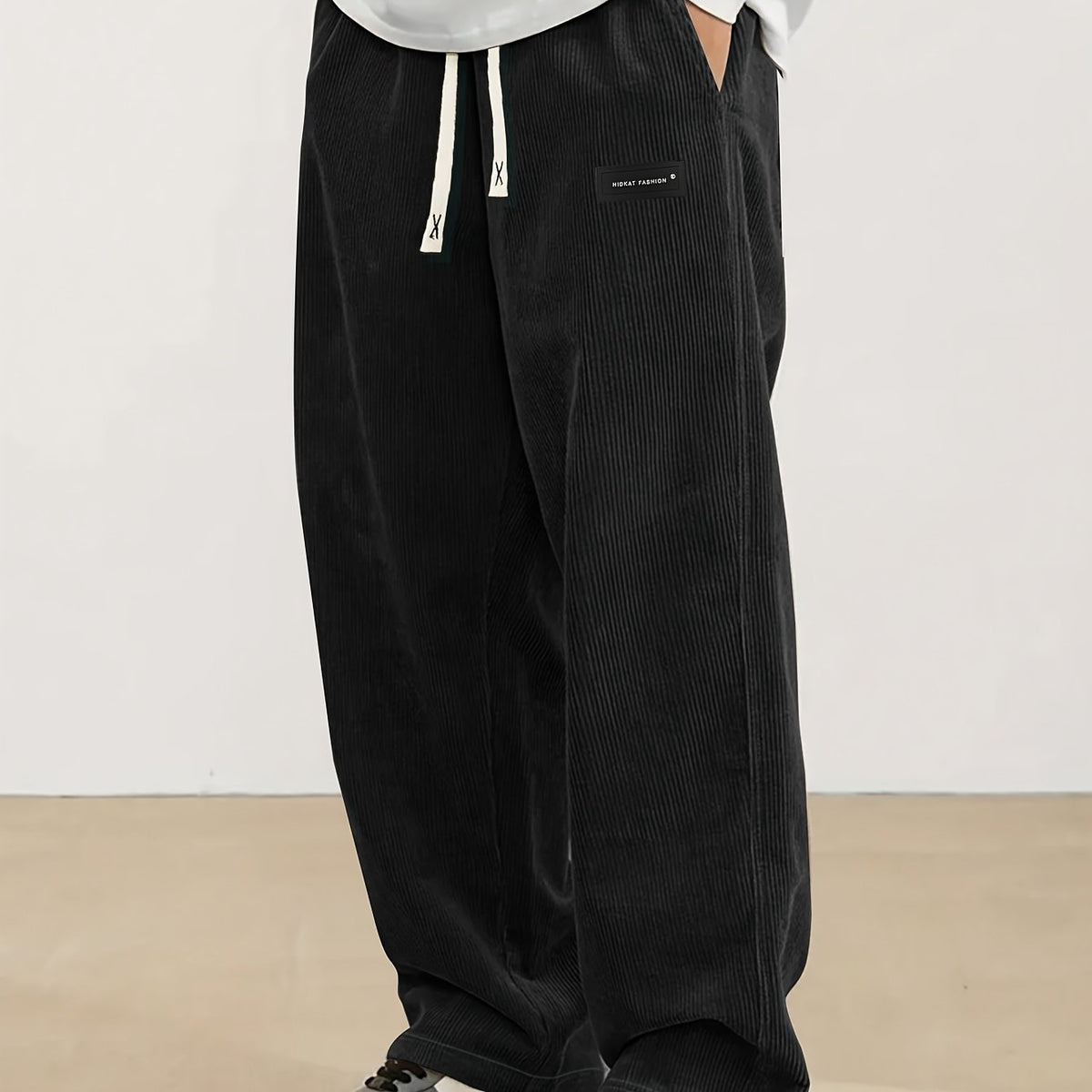 Relaxed Straight-Leg Ribbed Trousers