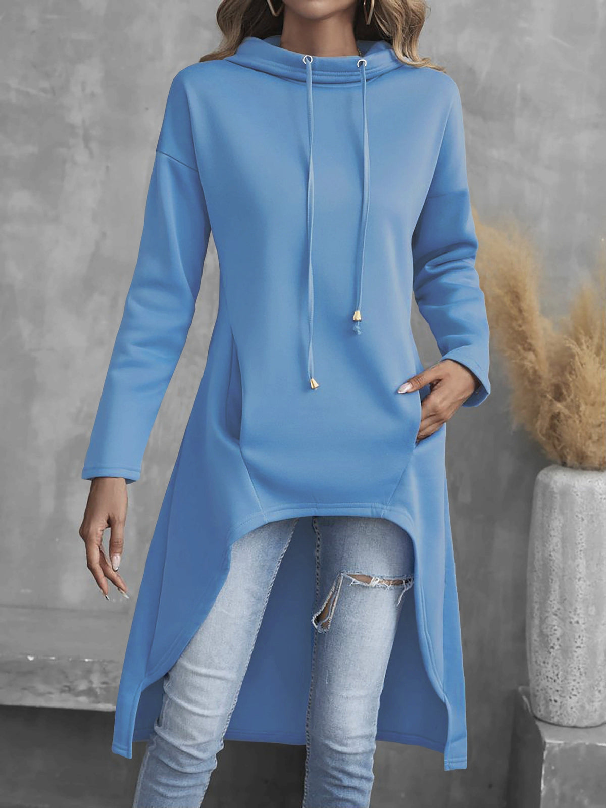 High-Low Drawstring Hoodie