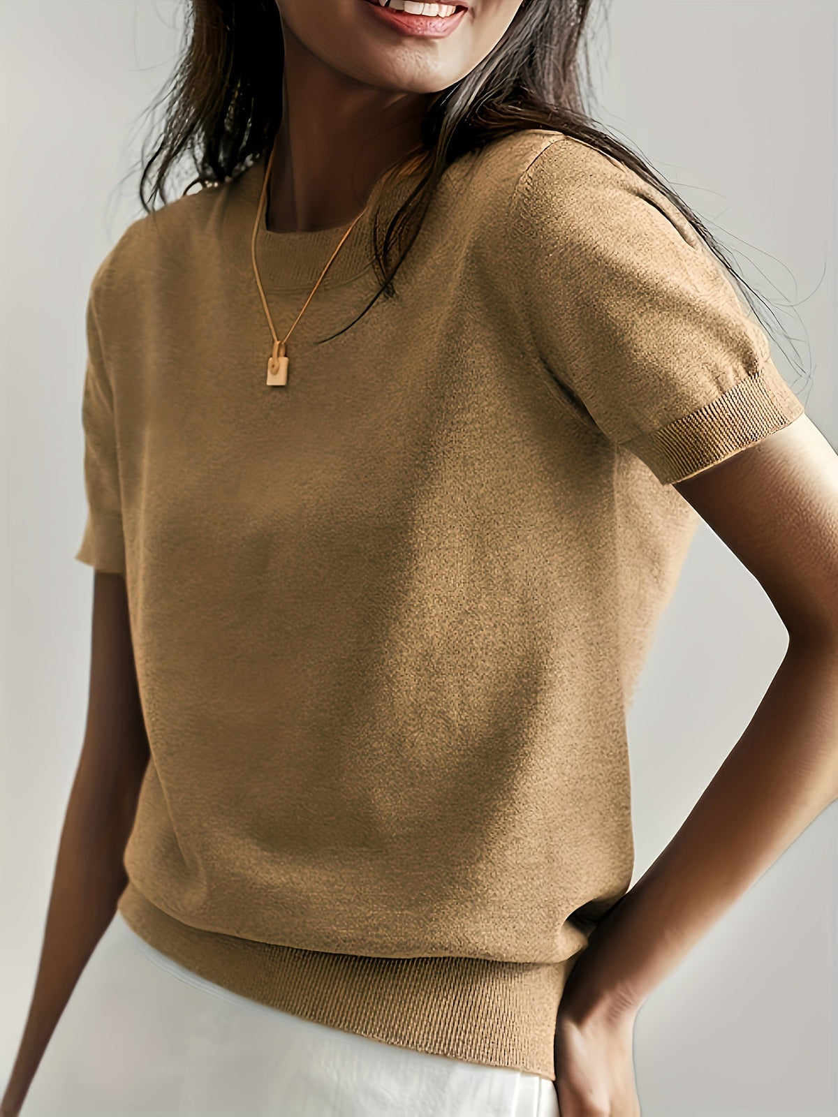 Fine-Knit Short Sleeve Sweater