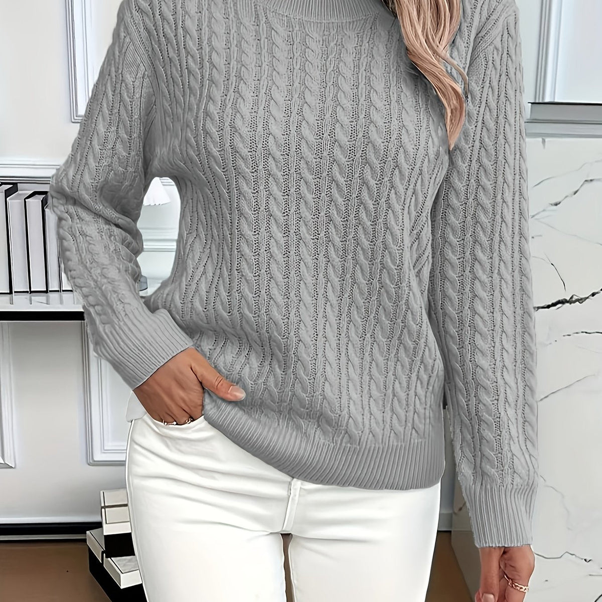 Cable-Knit Round Neck Sweater