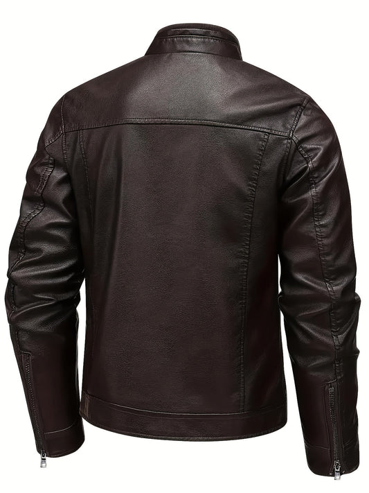 Classic Stand-Collar Moto Jacket