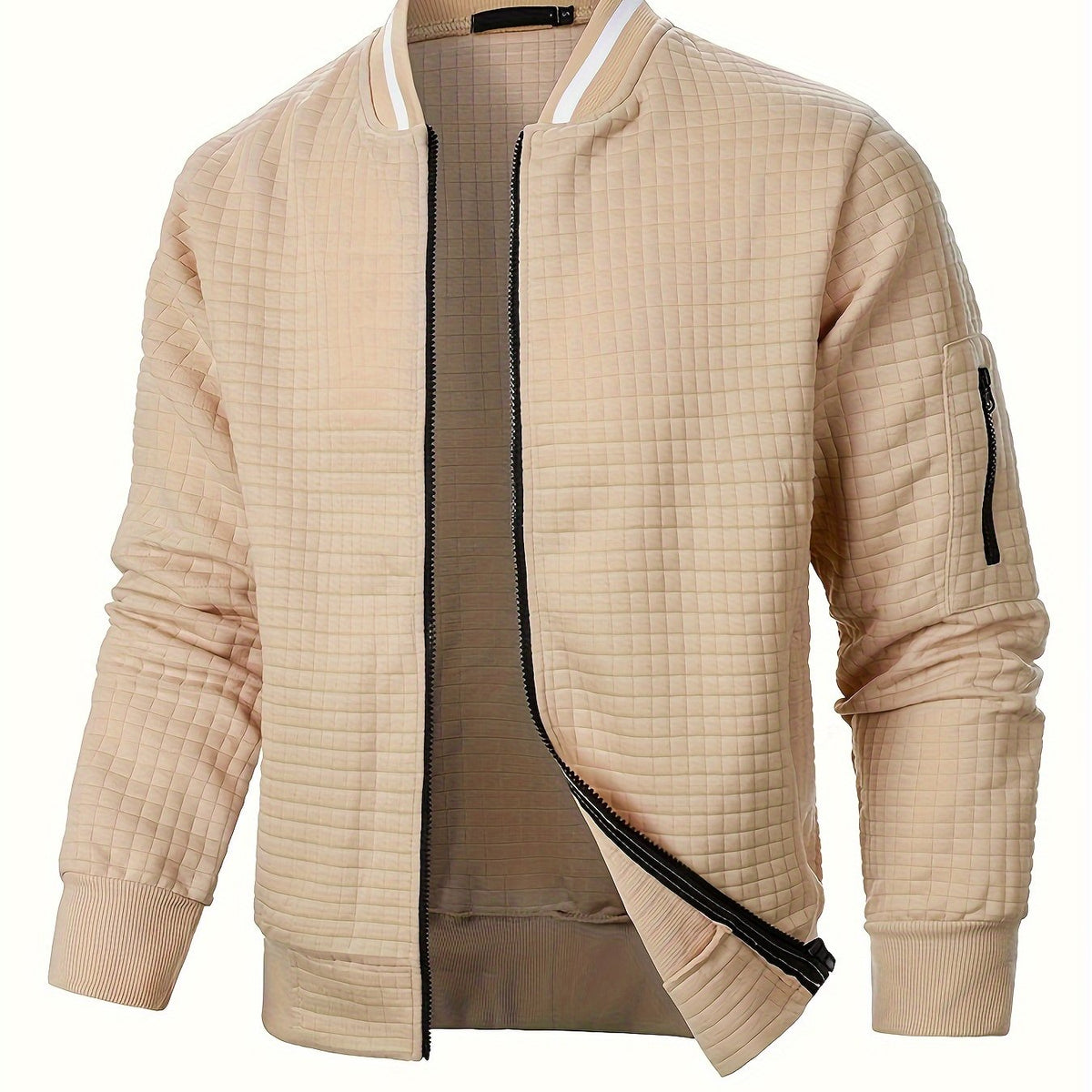 Textured Zip-Up Bomber Jacket