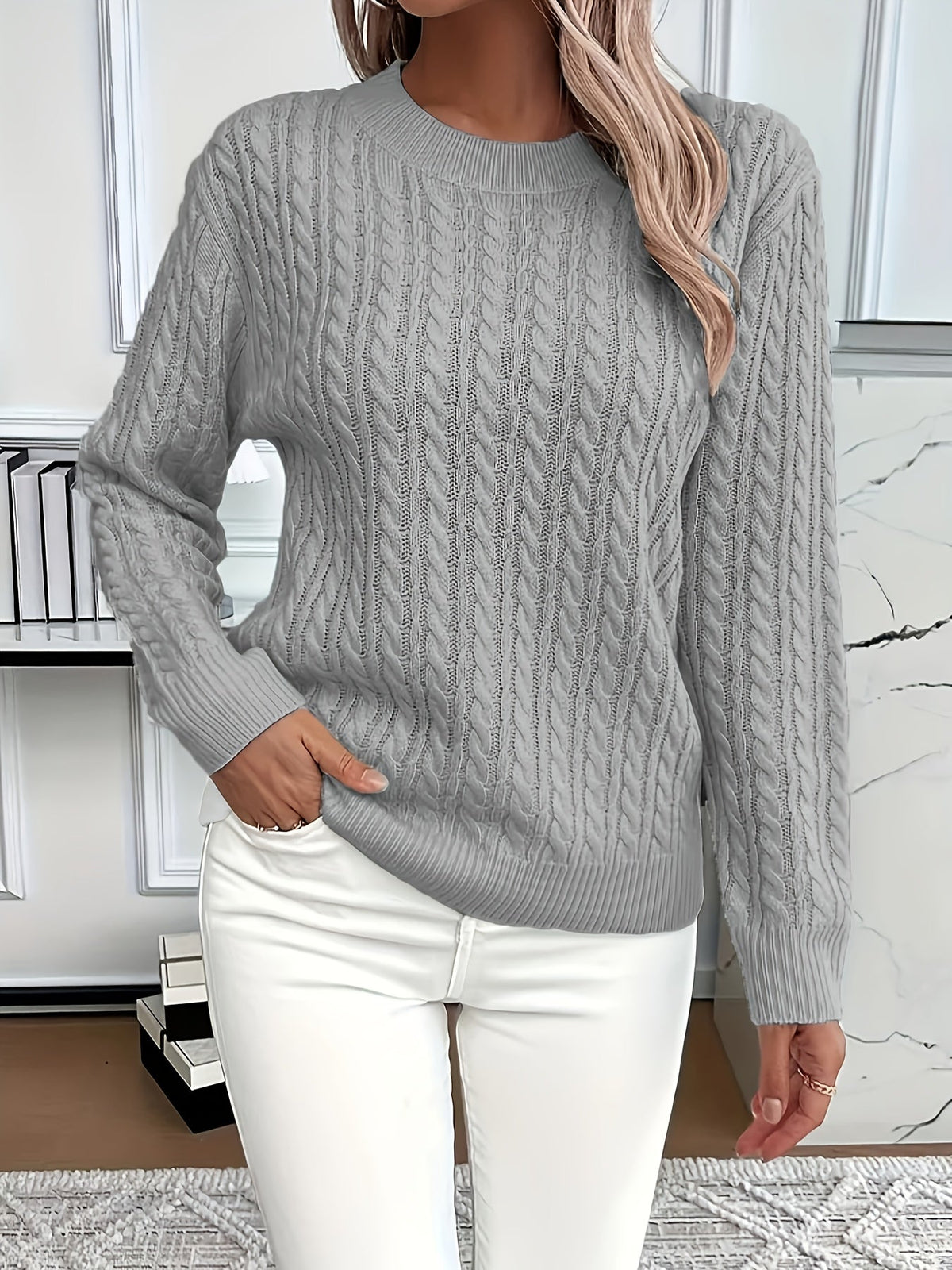 Cable-Knit Round Neck Sweater