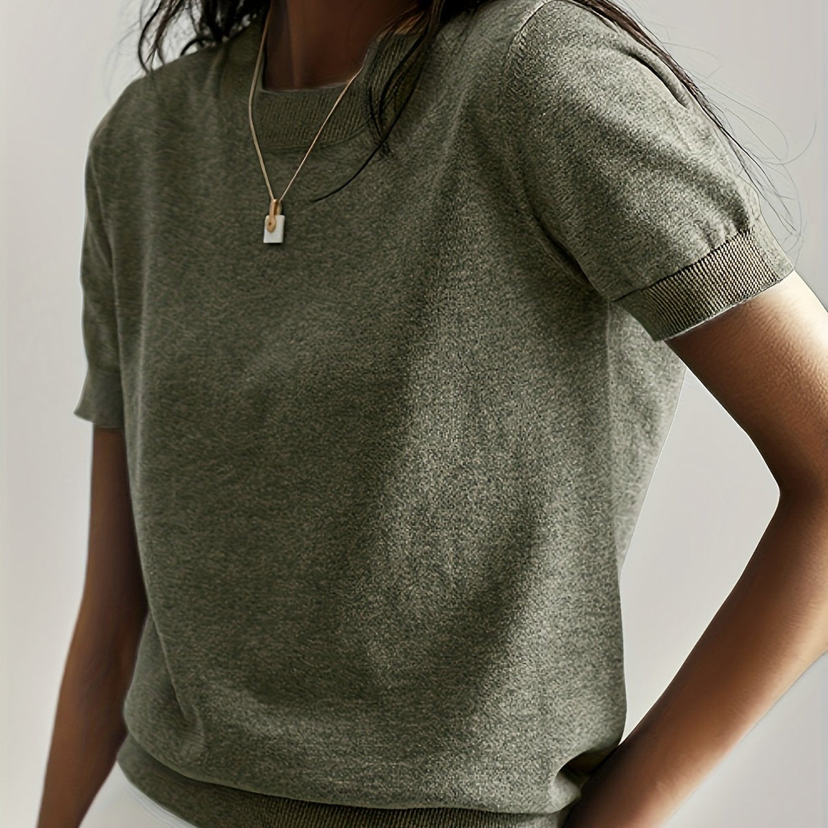 Fine-Knit Short Sleeve Sweater