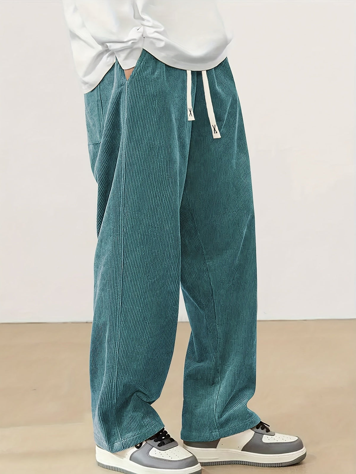 Relaxed Straight-Leg Ribbed Trousers