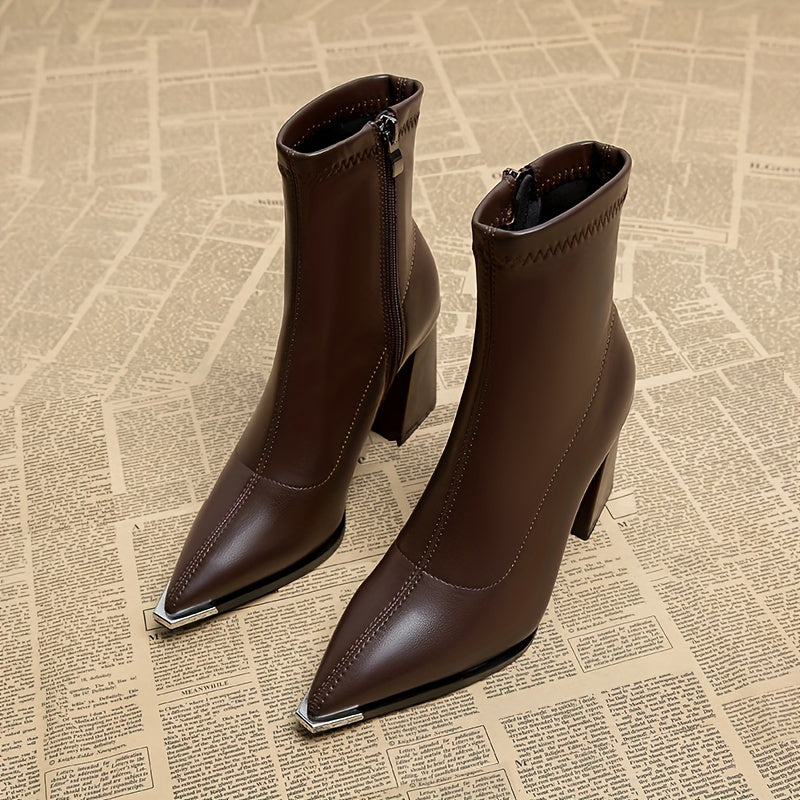Pointed-Toe Chunky Heel Ankle Boots