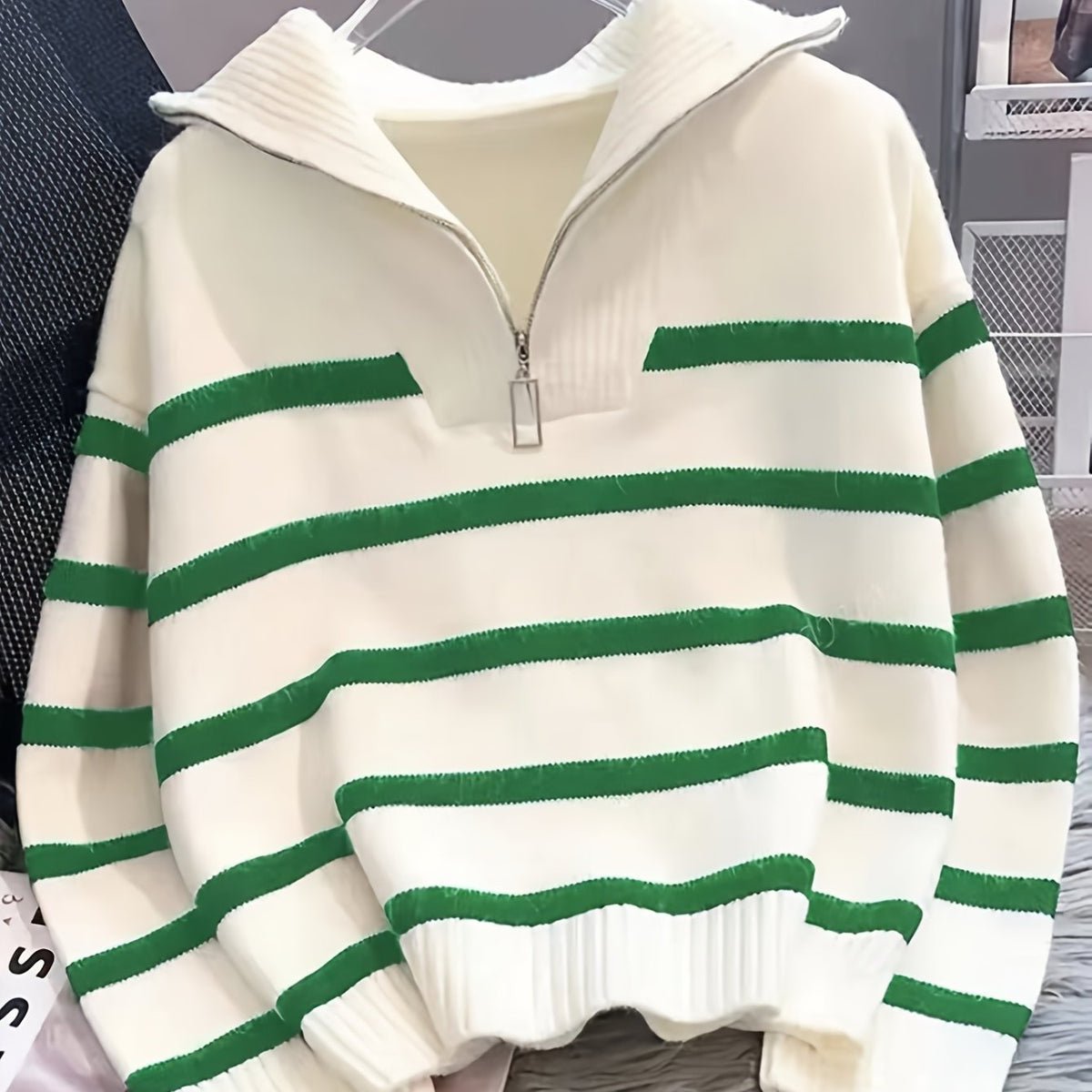 Striped Quarter-Zip Sweater