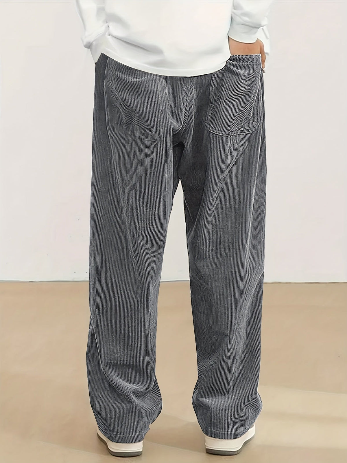 Relaxed Straight-Leg Ribbed Trousers