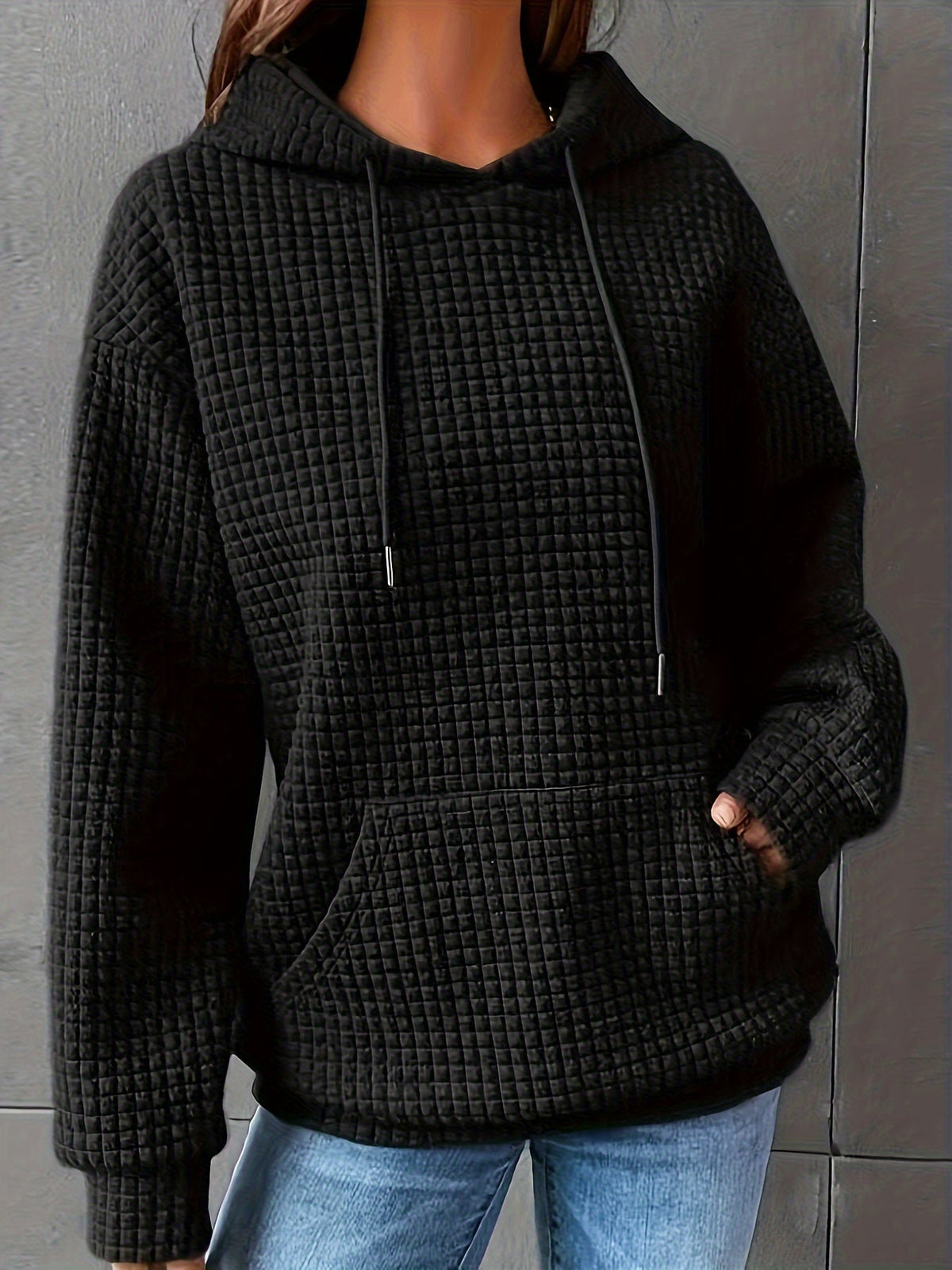 Textured Waffle Knit Hoodie