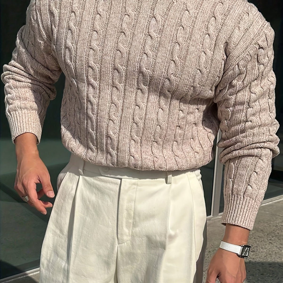 Cable Knit Crew Neck Sweater