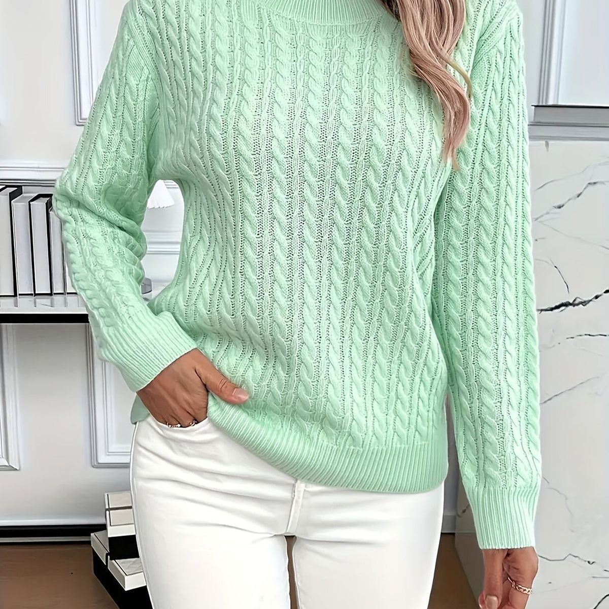Cable-Knit Round Neck Sweater