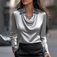 Draped Neckline Satin Blouse