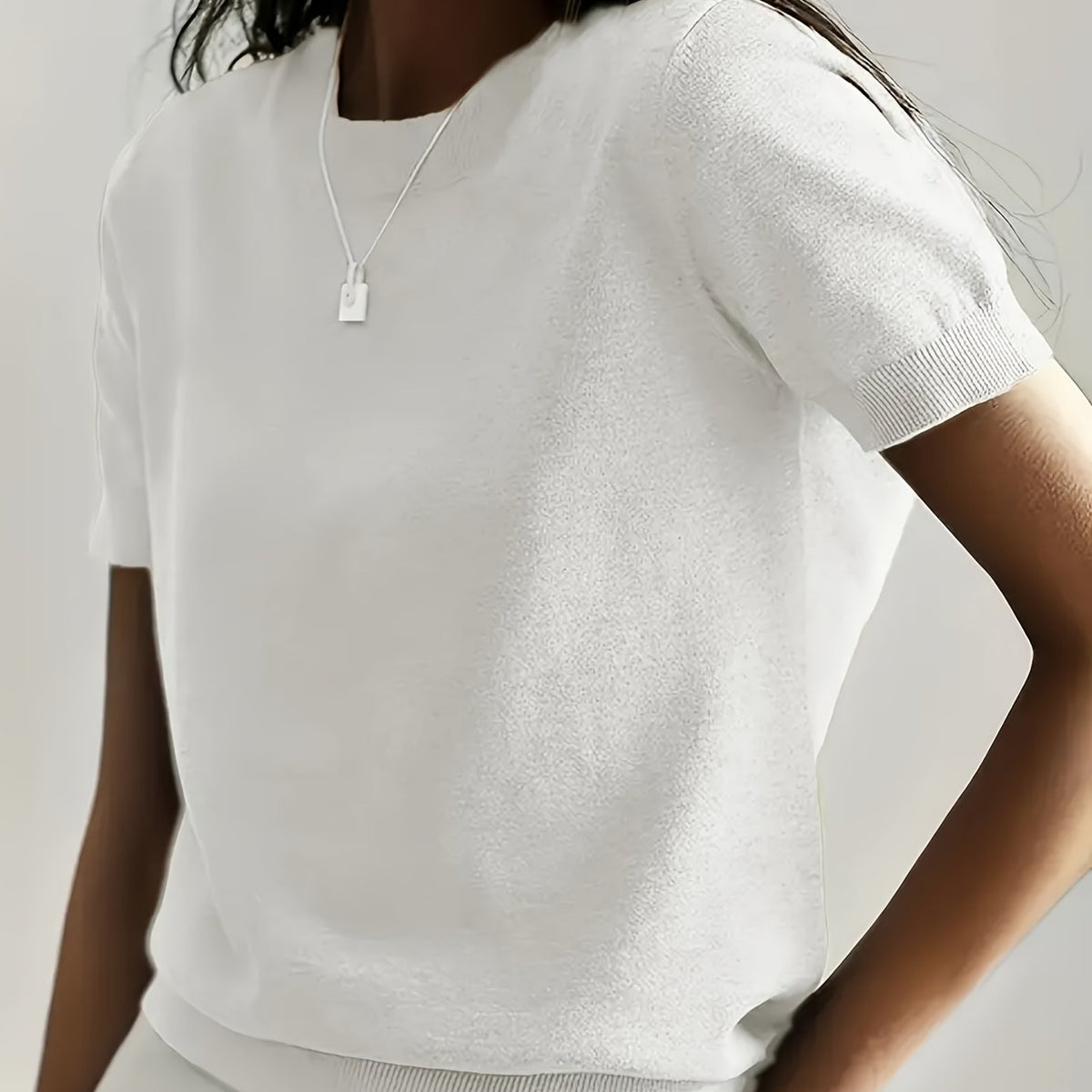 Fine-Knit Short Sleeve Sweater