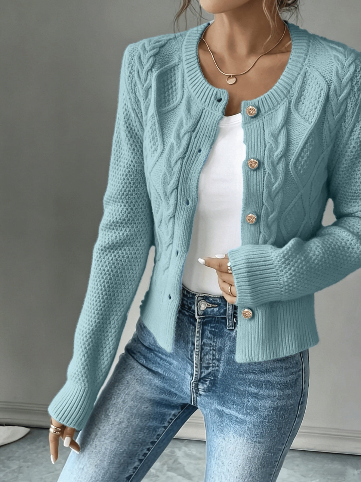 Cable-Knit Button-Front Cardigan