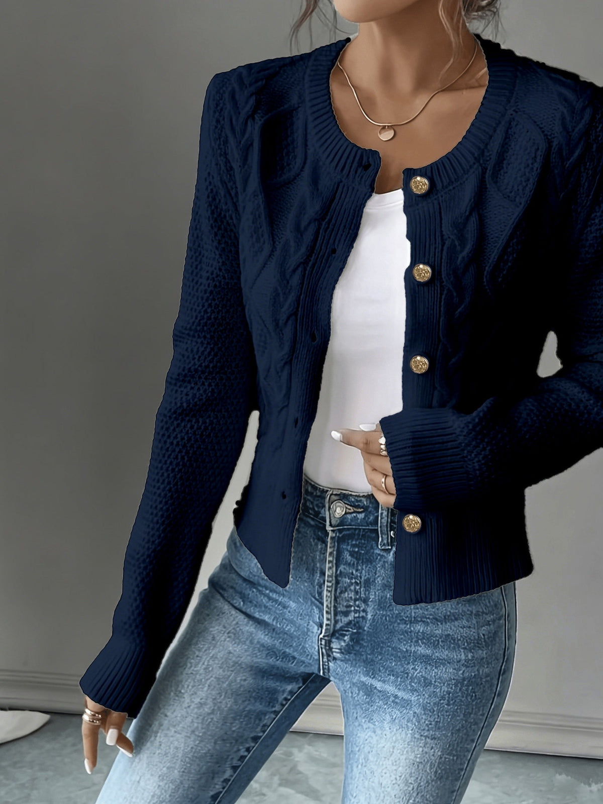Cable-Knit Button-Front Cardigan