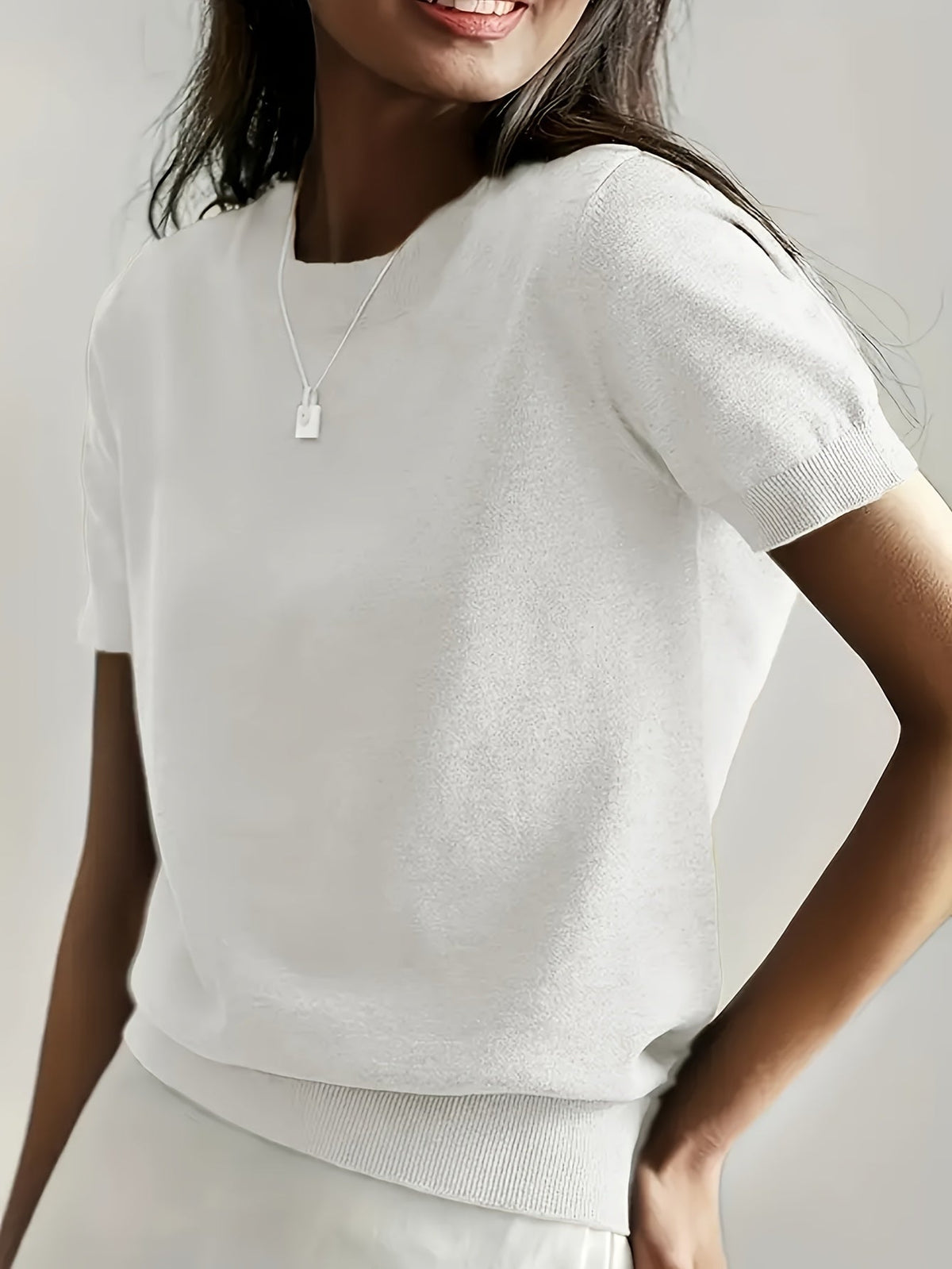 Fine-Knit Short Sleeve Sweater