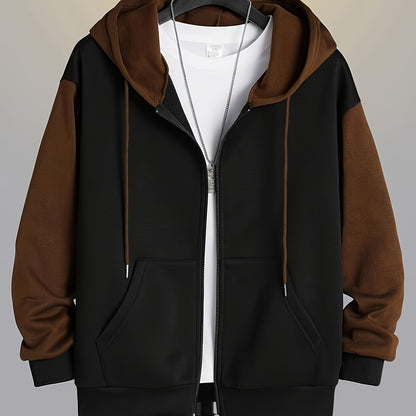 Color Block Zip-Up Hoodie