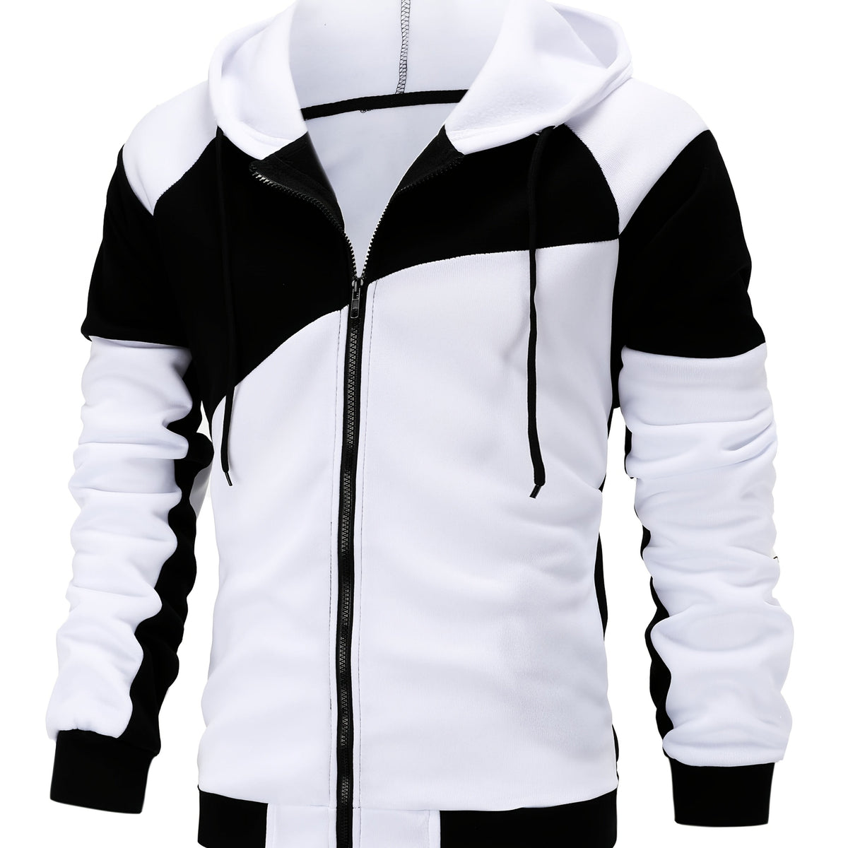 Color Block Zip-Up Hooded Jacket